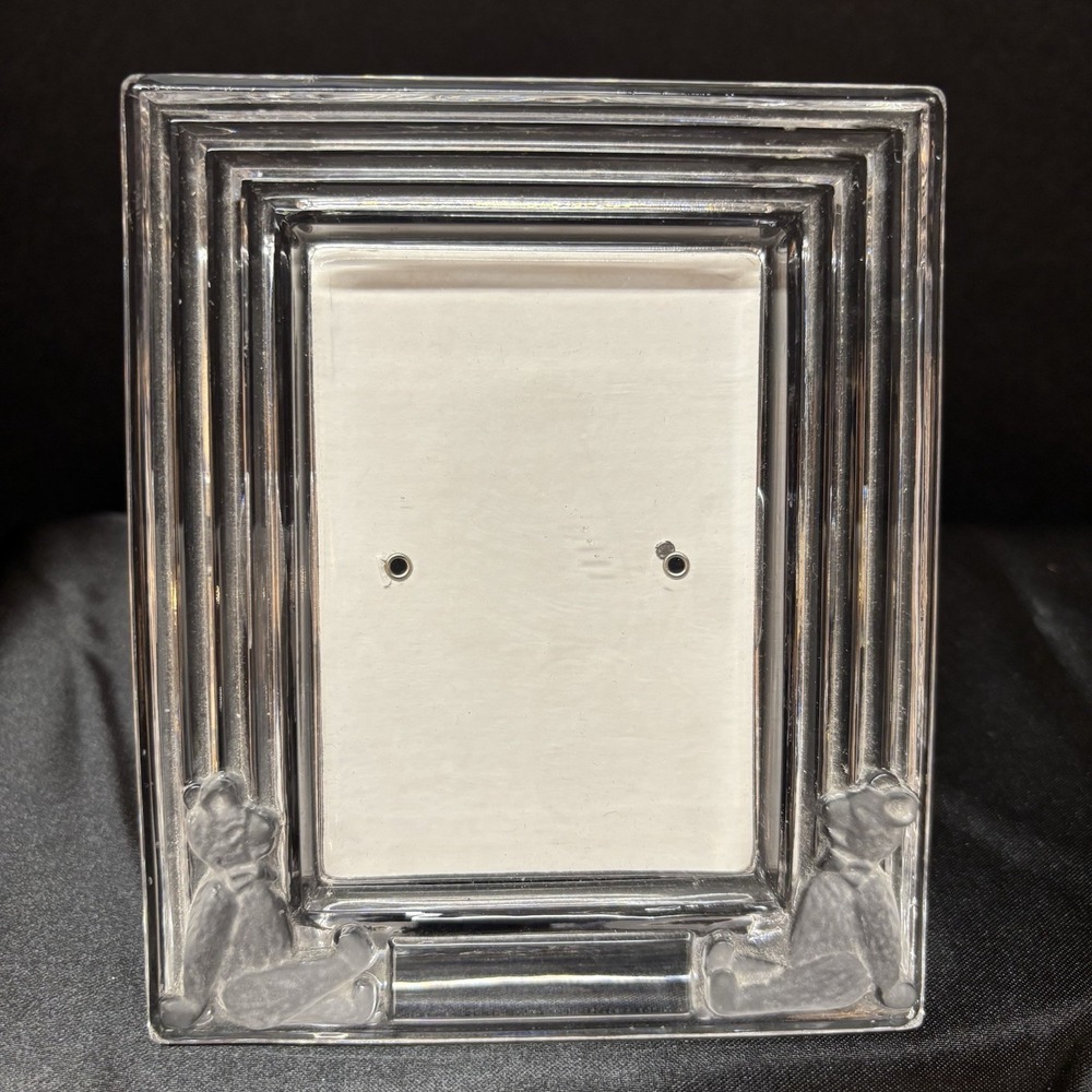 Lead Crystal Photo Frame Frosted Bears Baby Heavy 3x4 Picture Opening No Flaws